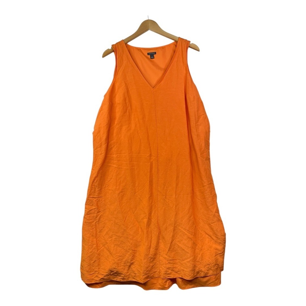 Ann Taylor‎ Linen Blend V-neck Sleeveless Midi Dress size Medium Orange